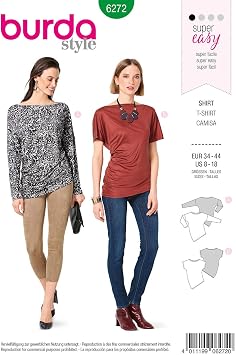 Burda Style Sewing Pattern 6272 - Misses Knit Tops with Asymmetric Hemline, Size A 8-10-12-14-16-18