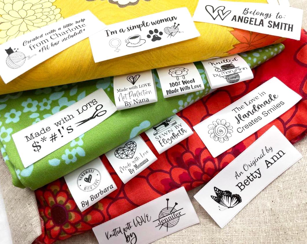 Sealed Non-Fraying Highest Professional Quality Custom Printed Satin Fabric Labels Jennifer's Jewels JJLabels Brand Sew On for Branding, Crafts, Clothing, CPSIA Needs, Knitting, Crocheting, Handmade