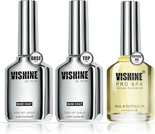 Vishine 3Pcs 16ml Gel Nail Polish Set, Cuticle Oil Set with No Wipe Top Coat and Base Coat Long Lasting Soak Off LED UV Nail Lamp Gel Salon Quality