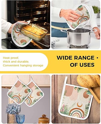 Miniatura 5 de 3 Packs Boho Leaves Floral Pot Holders Sets for Kitchen,Oven Pan Plate Bowl Pads Heat Proof Mat with Hanging Loop,Terry Cloth Potholders Soft Grip