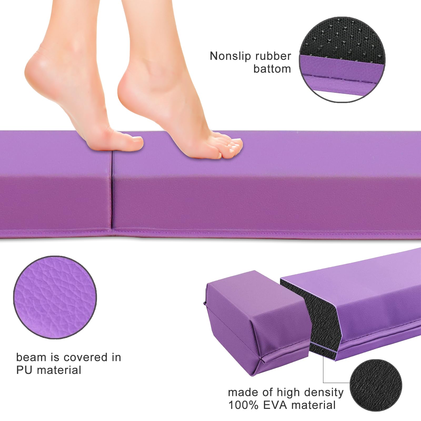 Trave ginnastica artistica per casa 240/270/300 cm PU pelle trave di equilibrio Base di Gomma antiscivolo, Fascio di Ginnastica per la Formazione, Pratica, Formazione Professionale per Bambini