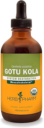 Herb Pharm Extracto líquido orgánico certificado de Gotu Kola para soporte del sistema musculoesquelético, 4 onzas