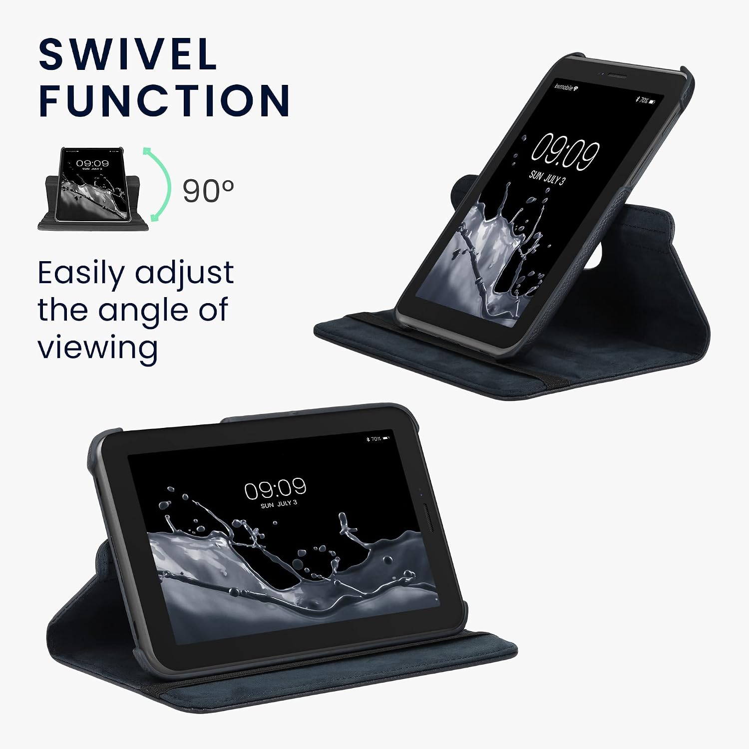 kwmobile Rotating Case Compatible with Samsung Galaxy Tab 2 7.0 P3110 / P3100 - Case PU Leather Tablet Cover with Stand - Dark Blue