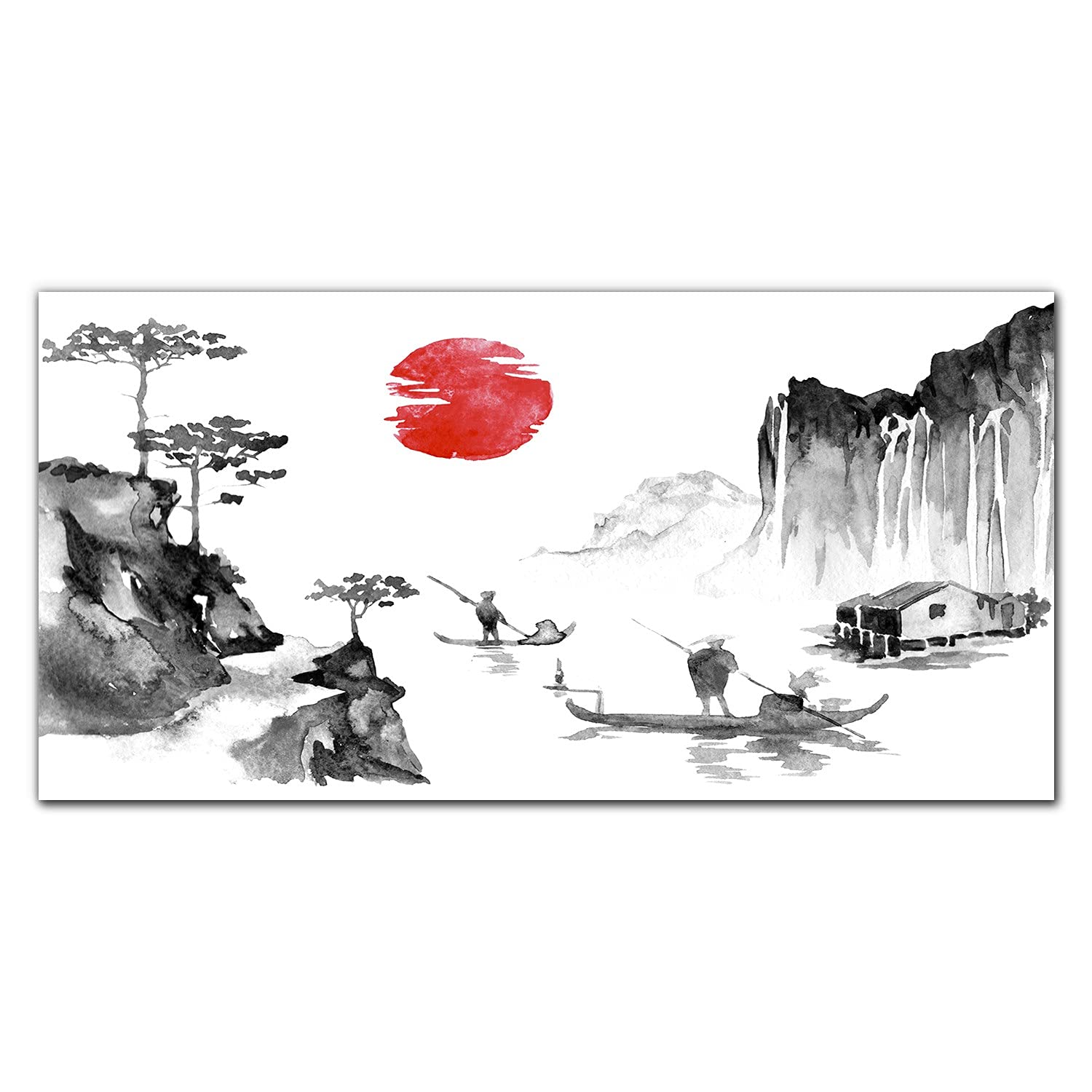 Crédence de cuisine en verre trempé 100x50 cm motif pêcheur japonais