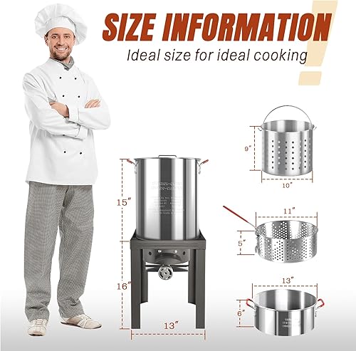 Miniatura 8 de Kit de freidora de pavo de 30QT y freidora de pescado de 10QT de Hidpriva, cubierta impermeable y escumador de 30,5 cm, estufa de quemador
