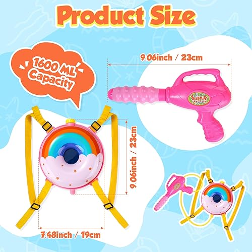 Miniatura 2 de Outus 2 piezas pistola de agua donas pistola de agua mochila de chorro de agua juguete con tanque de agua Rainbow Donuts pistola de agua mochilas