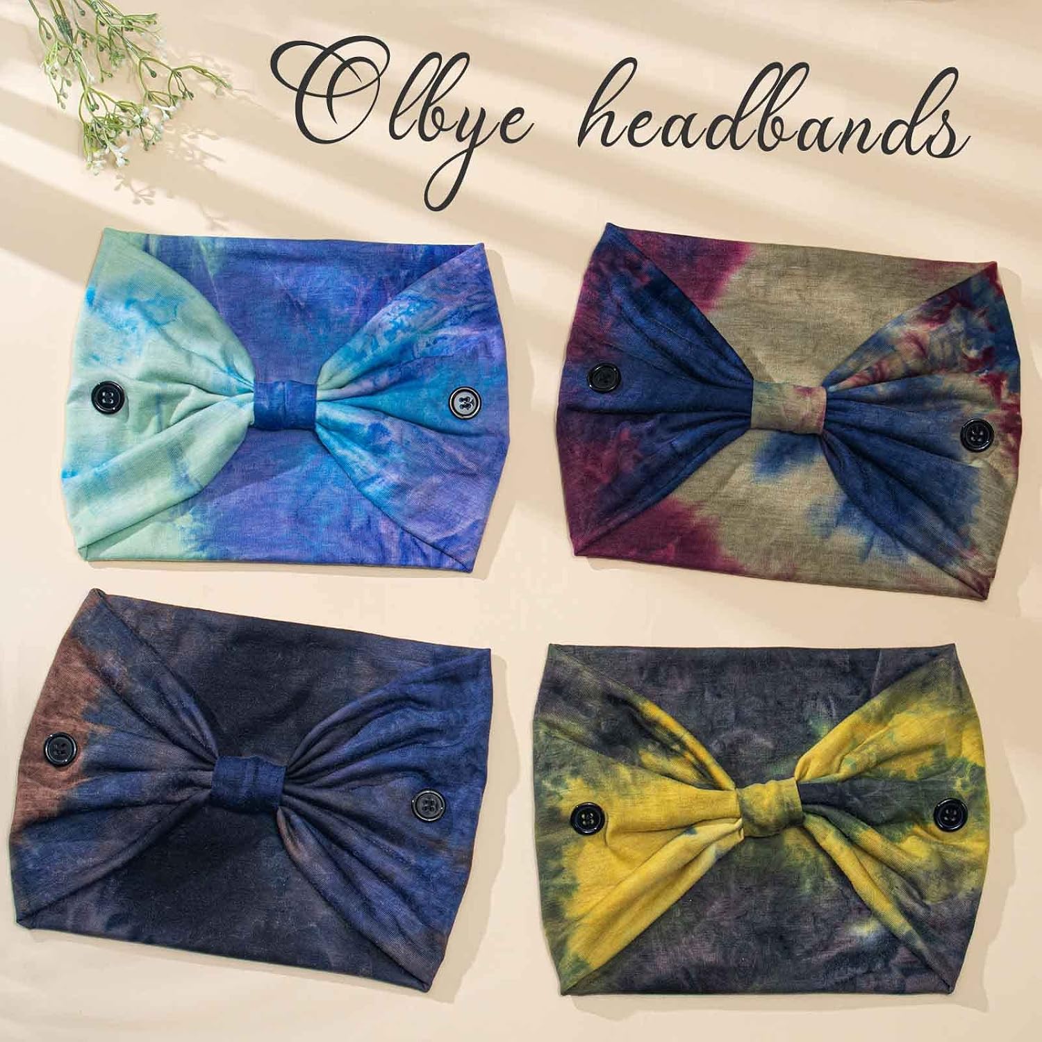 Olbye Wide Tie Dye Headband, Button Headbands for Mask, Non Slip Hairbands for Women, 4Pcs