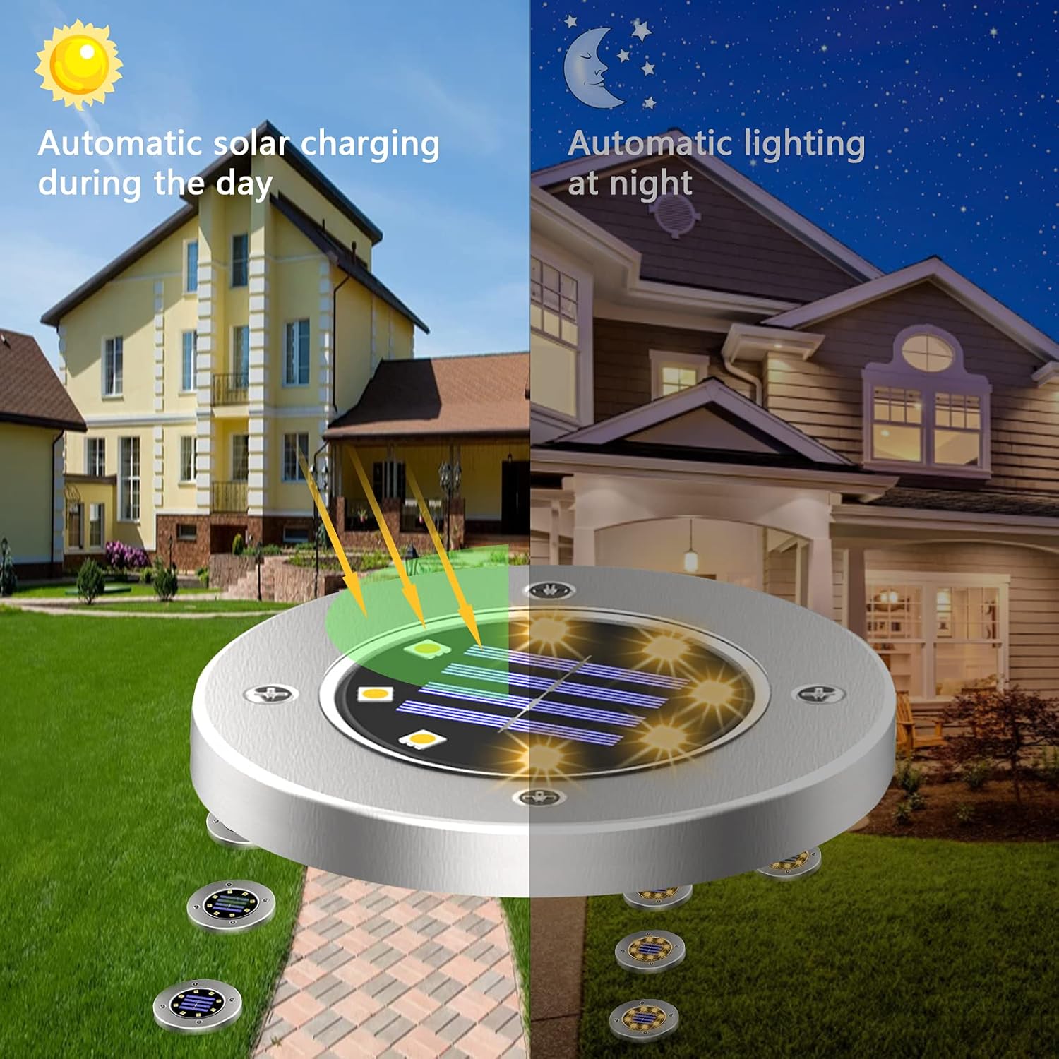BOZHZO Solar Floor Lights, Solar Floor Light with 8 LEDs IP65