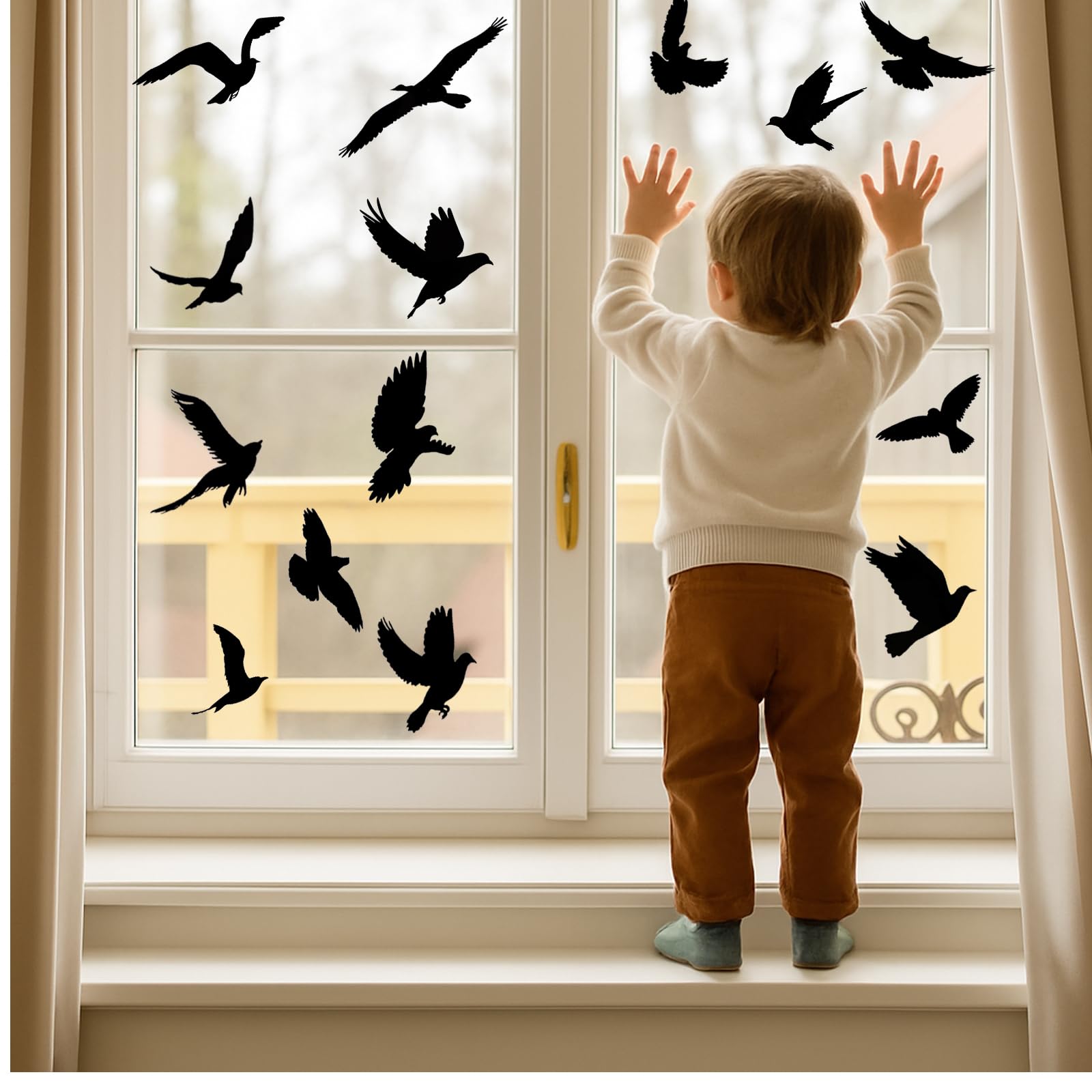 Lot de 37 autocollants de protection contre les oiseaux - En PVC - Réutilisables - Statiques et autocollants contre les chocs d'oiseaux
