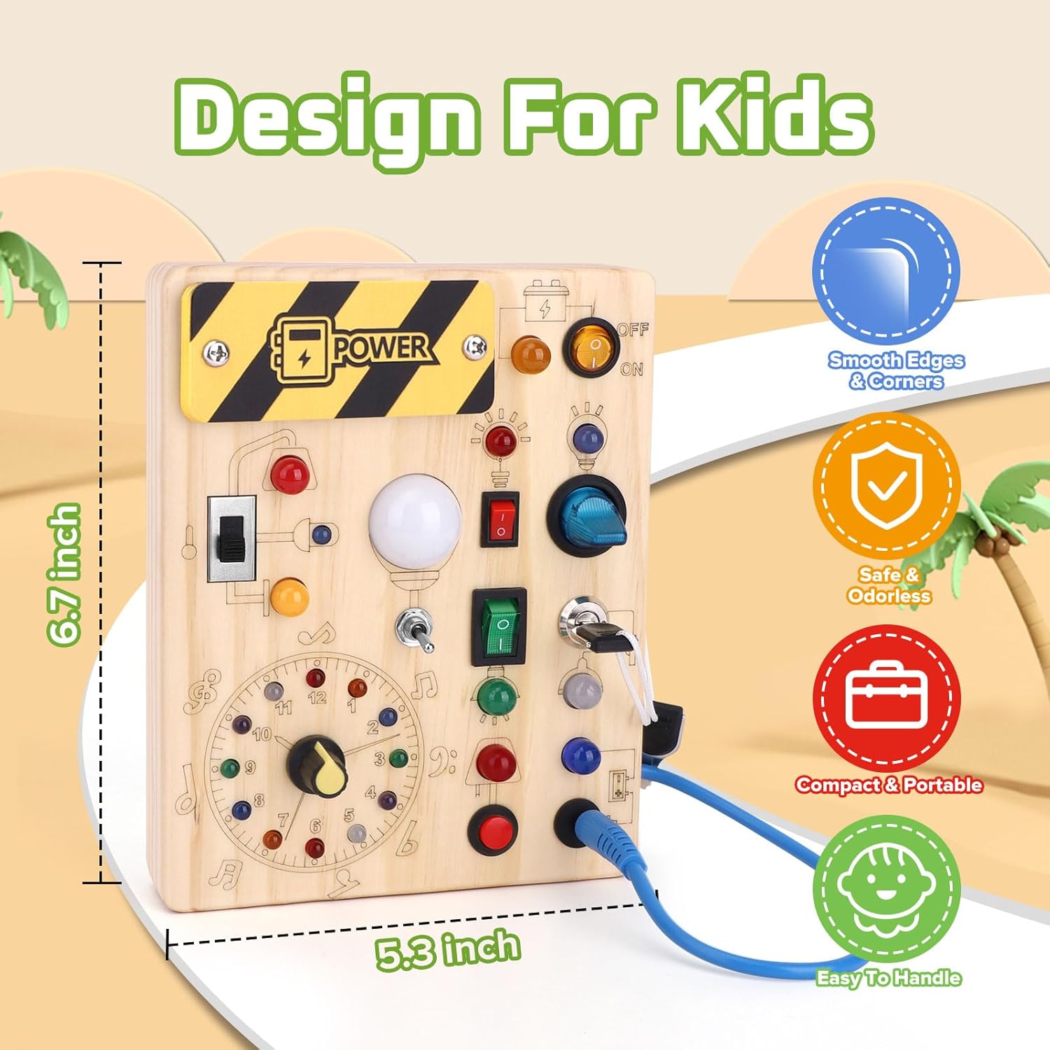 Toddler Toys Clock Busy Board with Led Light, Preschool Learning Activities Sensory Toys for Toddlers,Montessoti Toys for 1 2 3 Year Old