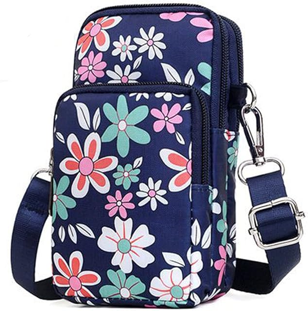 Multifunction Small Crossbody Bag, Veyarien Waterproof 3 Layer Mini Crossover Body Bag Phone Pouch Purse Teenage Girl Gifts for Smartphone 6.5" Makeups Keys Coins Cards (Flower 4)