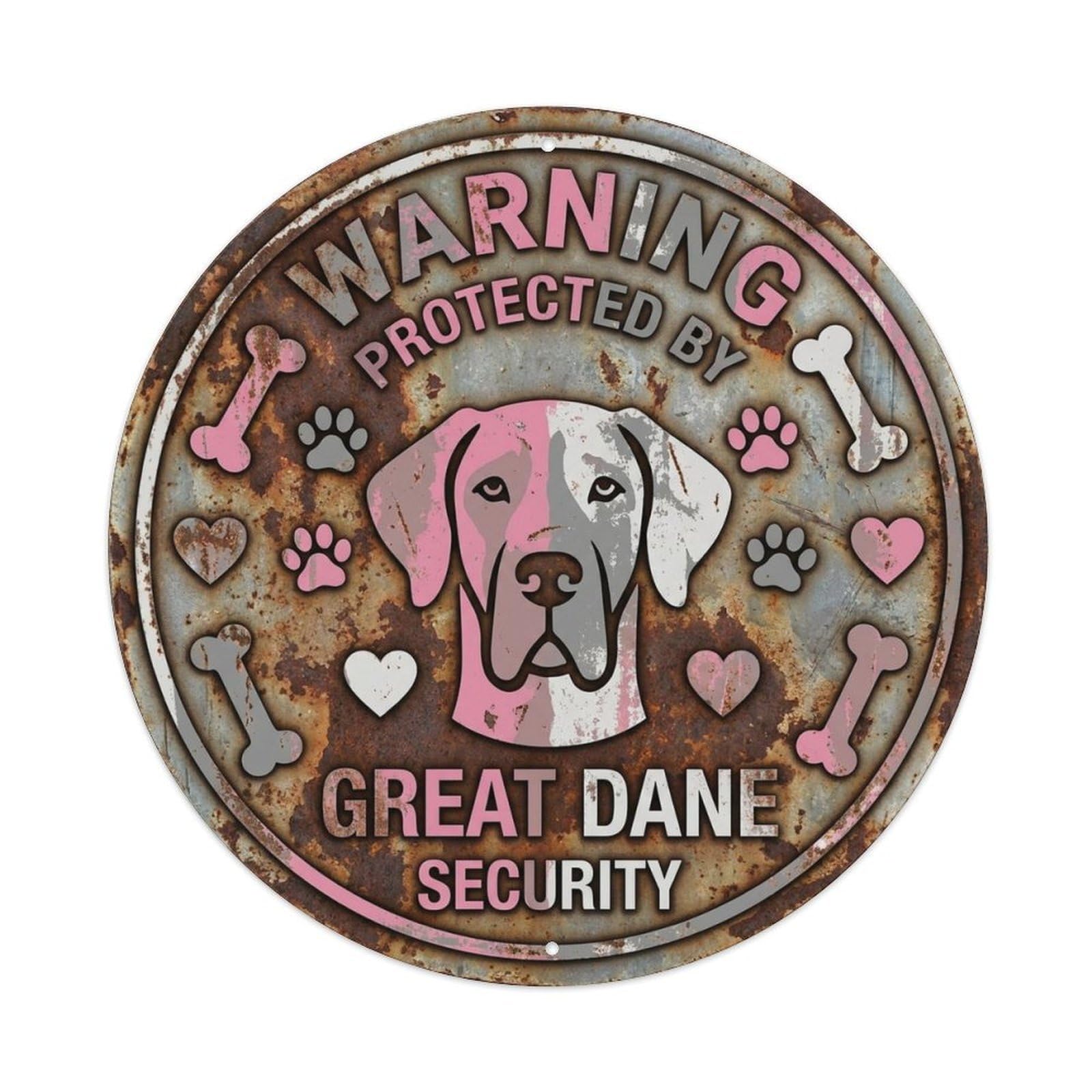 Great Dane Security Warning Vintage Rust Metal Tin Sign