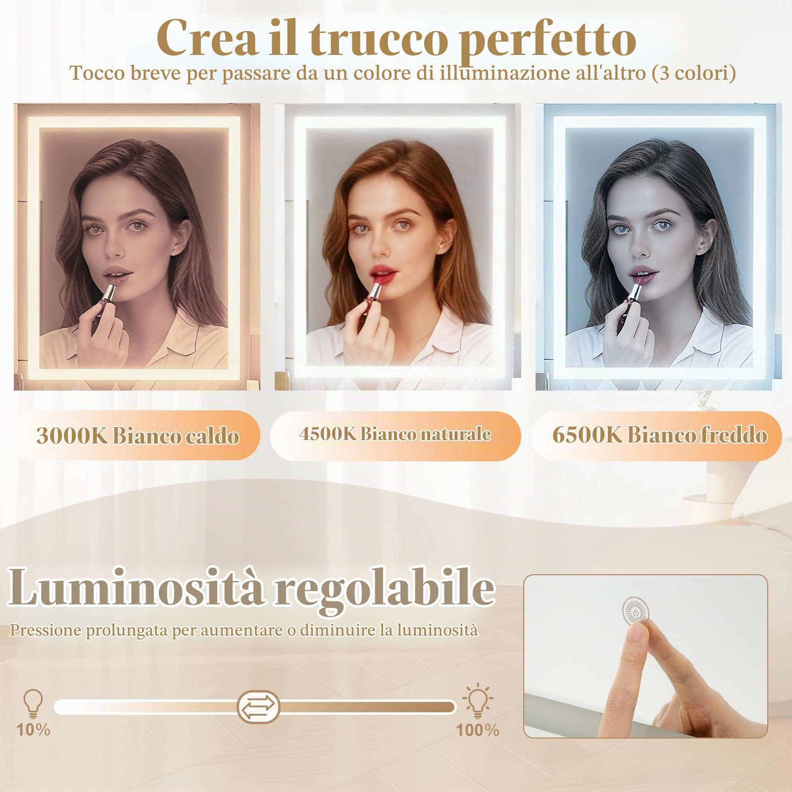 GIANTEX Set da Trucco con Sgabello e Specchio LED