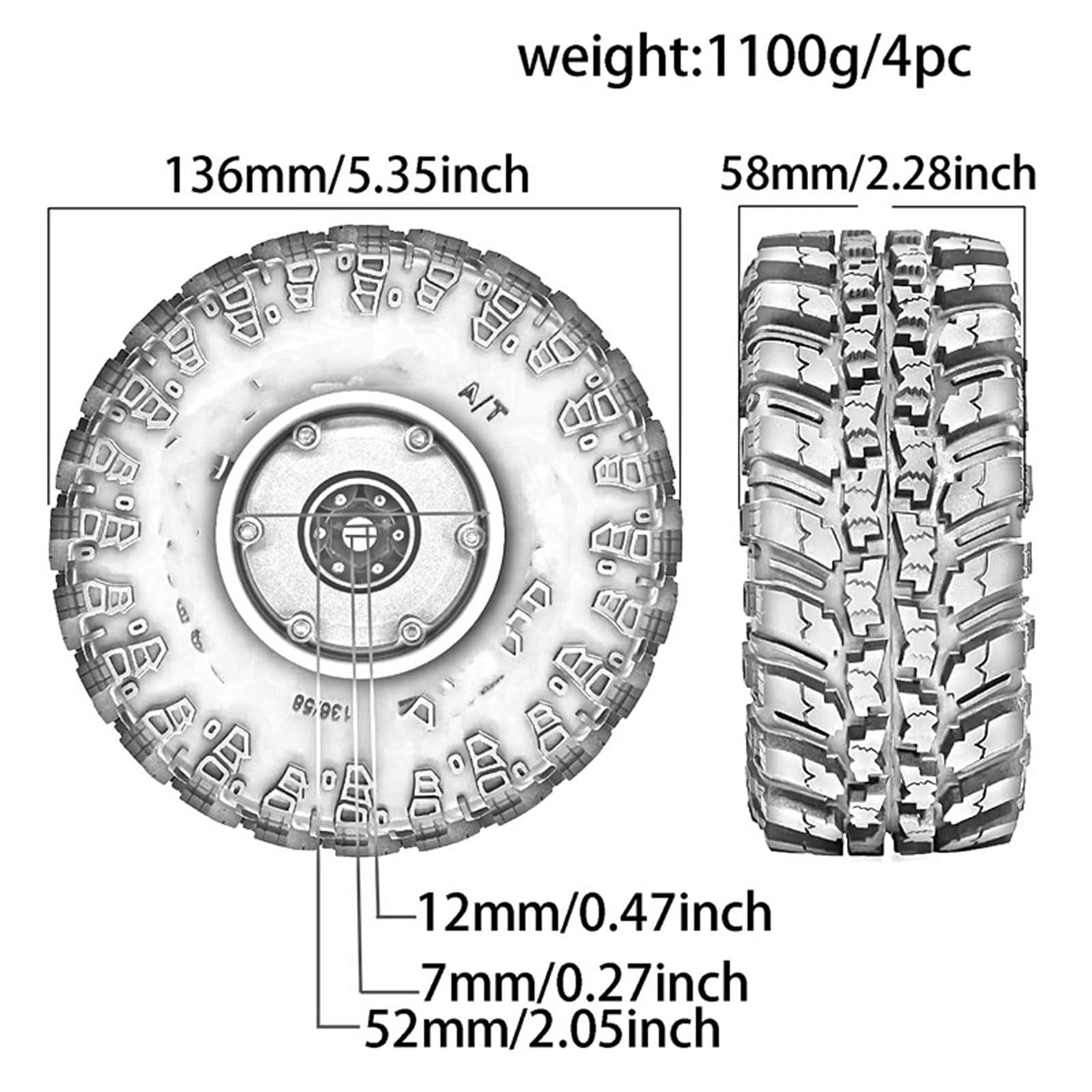 RC Pneus Jante Compatible avec Axial pour Capra pour Wraith pour Traxxas pour TRX4 Gen8 pour Everest Pneus Mud Slingers 2.2 ; Jantes Beadlock 2.2 ; Hexagones De 12 Mm