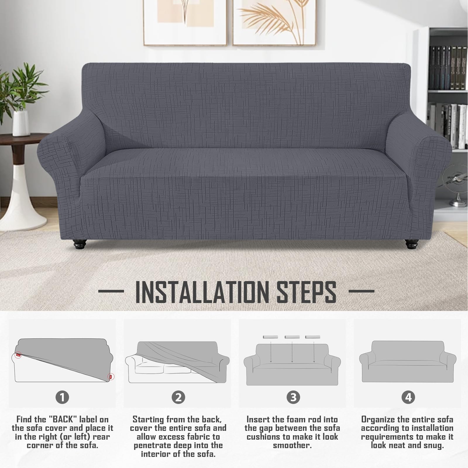 Funda de Sofá 3 plazas, Universales Fundas para Sillones Elástica con Reposabrazos, Funda para Sofa Antiarañazos Gatos, Cubre Sofa Antideslizante Antimanchas (Gris Claro)
