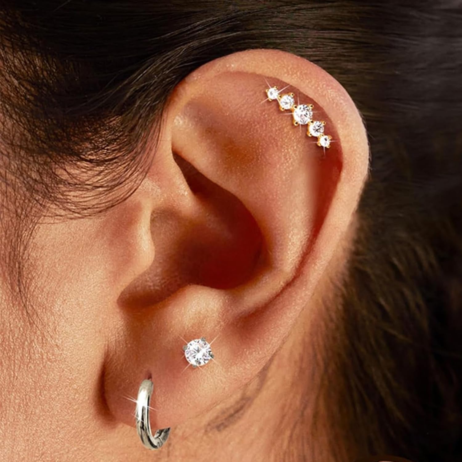 Incaton 20G Cartilage Piercing Jewelry Flat back Helix Earrings for Women Hypoallergenic Surgical Steel Gold Cartilage Hoop Earring Set Daith Tragus Conch Flat Back Stud Earrings - Image 4