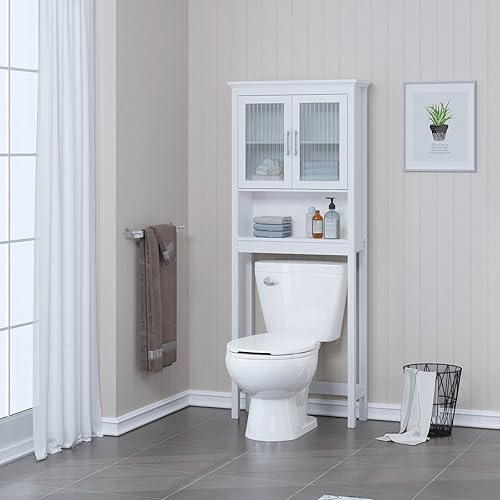 Miniatura 8 de Spirich Over The Toilet Cabinet for Bathroom Storage, Above Toilet Storage Cabinet with Moru Tempered Glass Doors, White