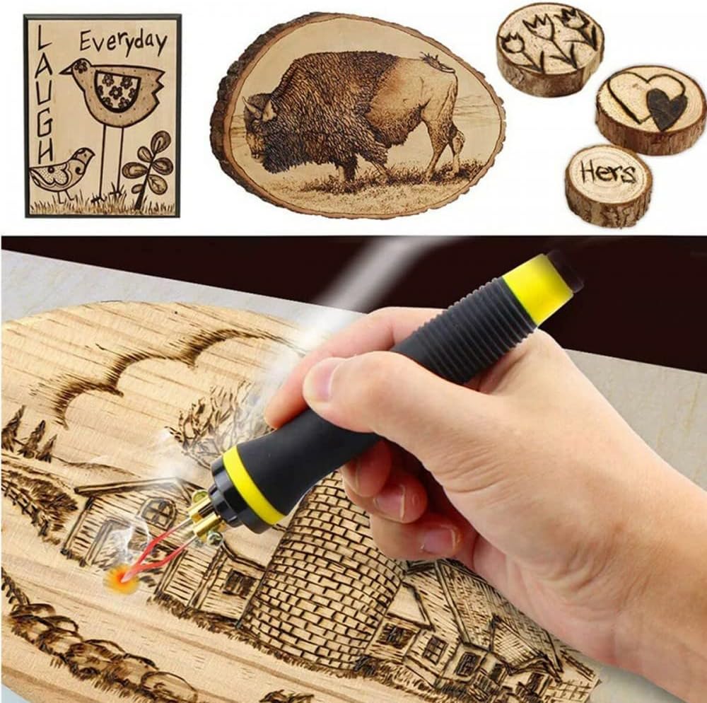 Adjustable Temperature Wood Burning Machine Burner Pyrography Pen Crafts Tool Set with Welding Wire