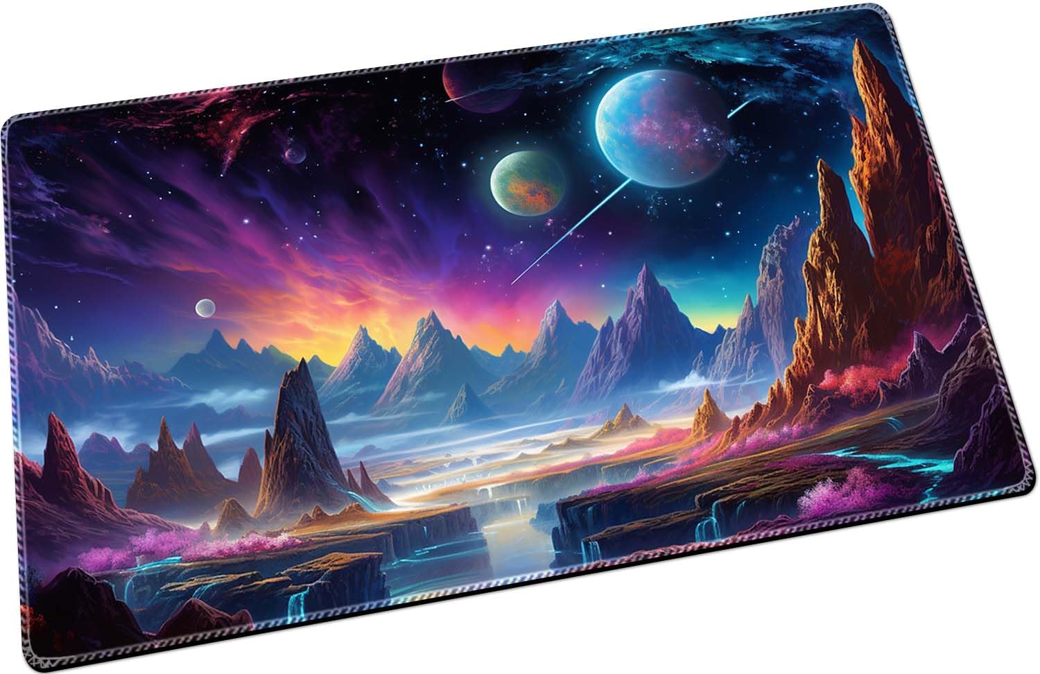April Space Playmat Board Game MTG Duel Playmat Trading Card 23.6 x 13.8in Game Mat Stitching Edges Compatible for TCG CCG RPG OCG with Card Zones + Free Waterproof Bag (No Zone,Colorful)