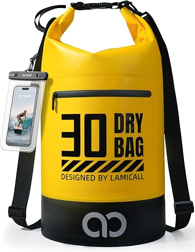 Miniatura 2 de Lamicall Mochila impermeable de 30L y 20L Dry Bag - Bolsillo con cremallera Bolsa impermeable con parte superior enrollable, azul marino y amarillo