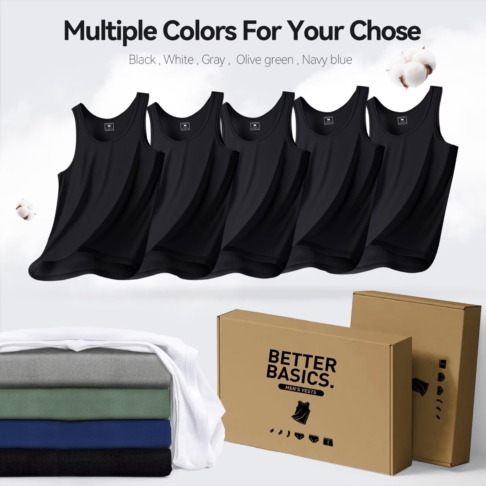 IceReco Canottiera Uomo 100% Cotone (Pacco da 5) Canotta Uomo Palestra Running Sportive Canottiere, Bianco Nero Grigio Marino Oliva, S-5XL