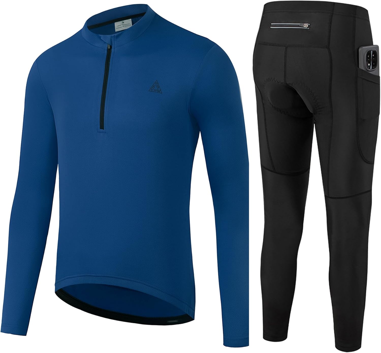 OFF PRND Men's Cycling Jersey 1/3 Zipper Cycling Set Solid Color Club Fit, Long Sleeeves Bike Jersey and Pants Zipper Pocket