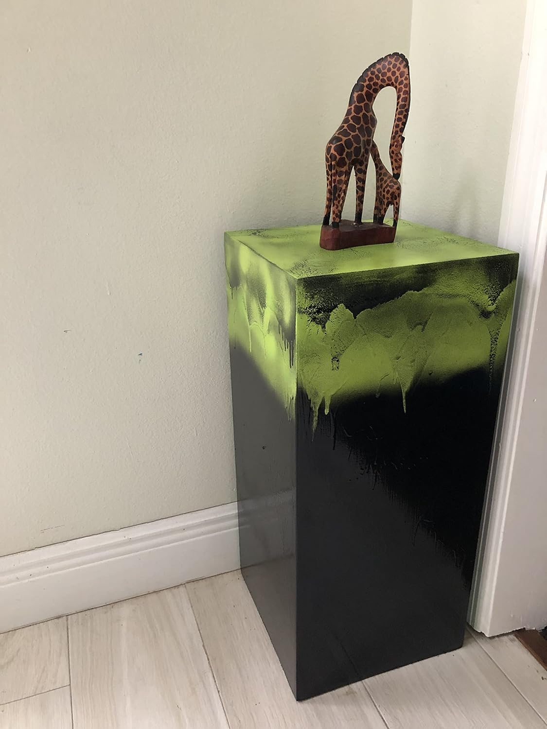 IGC Lime Green/Black Wood Pedestal - Flow Art Design - Decorative Distressed Vintage Wooden Modern Art Stand Display Side Table - Handmade Decorative Vintage Wood Modern Art (10")