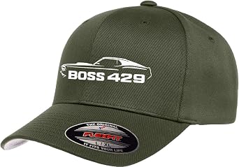 1970 Ford Boss 429 Mustang Outline Design Athletic Baseball Fitted Hat Cap