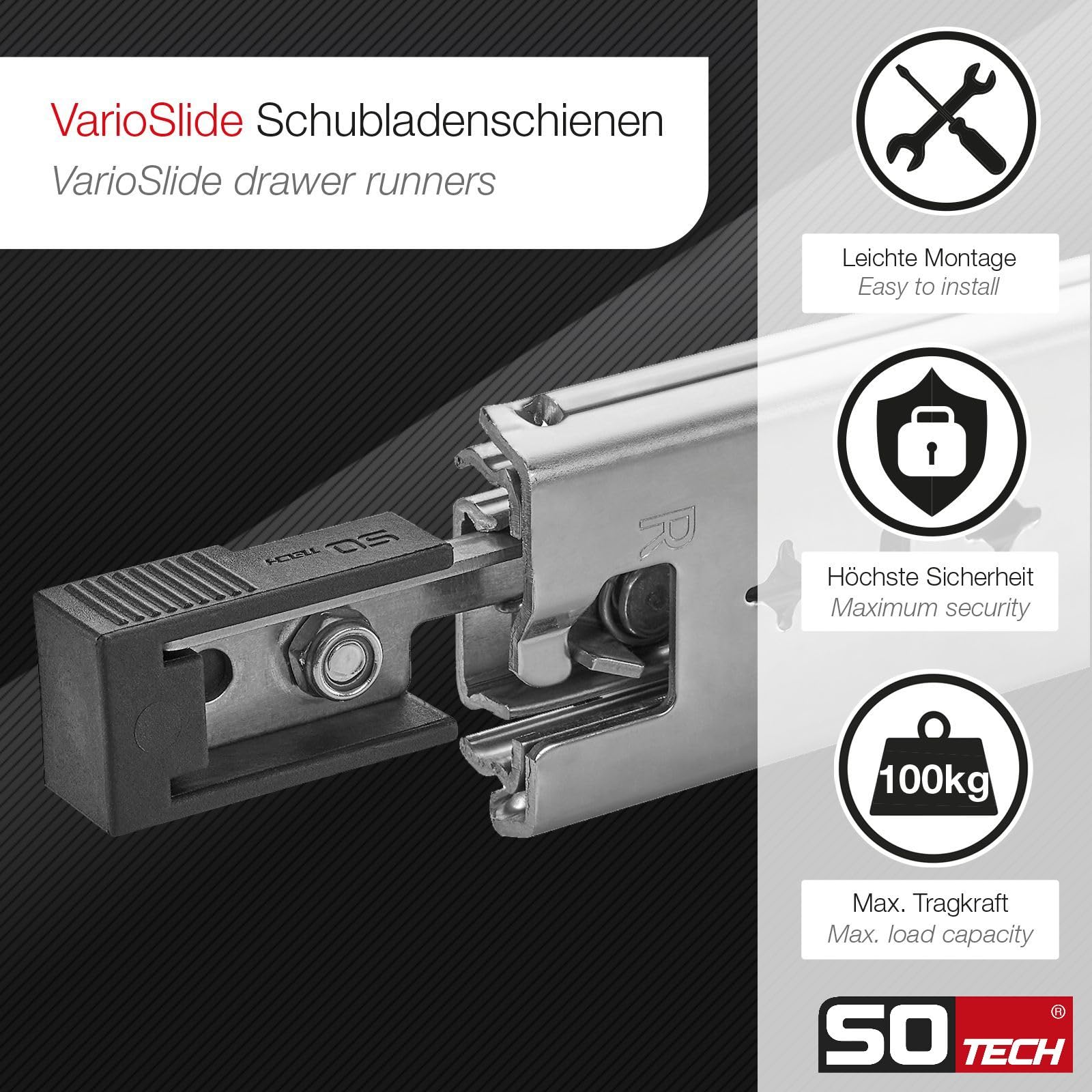 SOTECH 1 par KV2-100-H53-L1050-EH de guías para cajones VarioSlide de alta