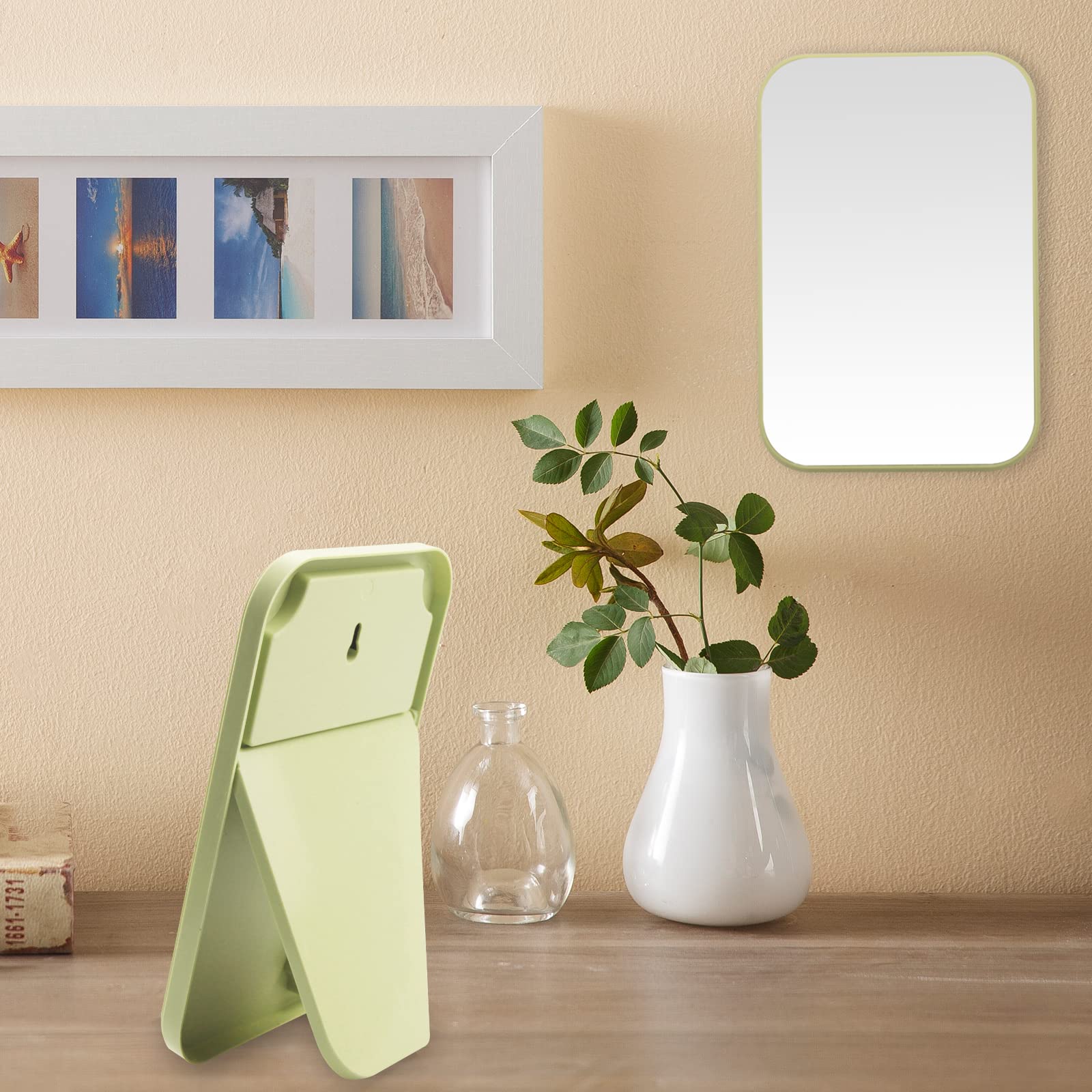 DVHOK 8-Inch Desktop & Wall Hanging Princess Mirror, Table & Desk Dual-Purpose Square Mirror, Khaki, 20.1L x 13.5W cm - Image 4
