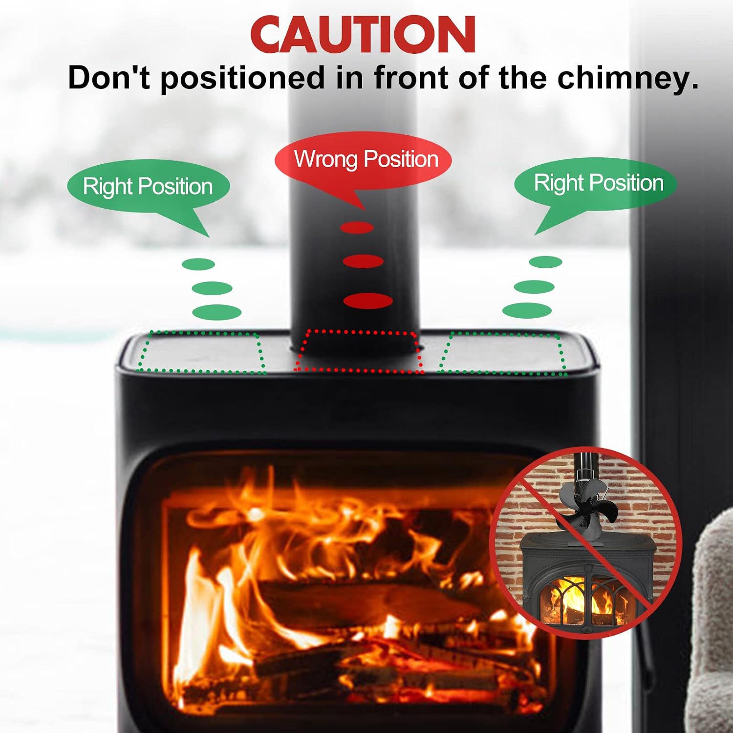 befon Heat Powered Stove Fan, Fireplace fan with Designed Silent Operation, Circulating Warm Air Saving Fuel Efficiently, Thermometer, for Wood/Log Burner/Fireplace, 5-Blade