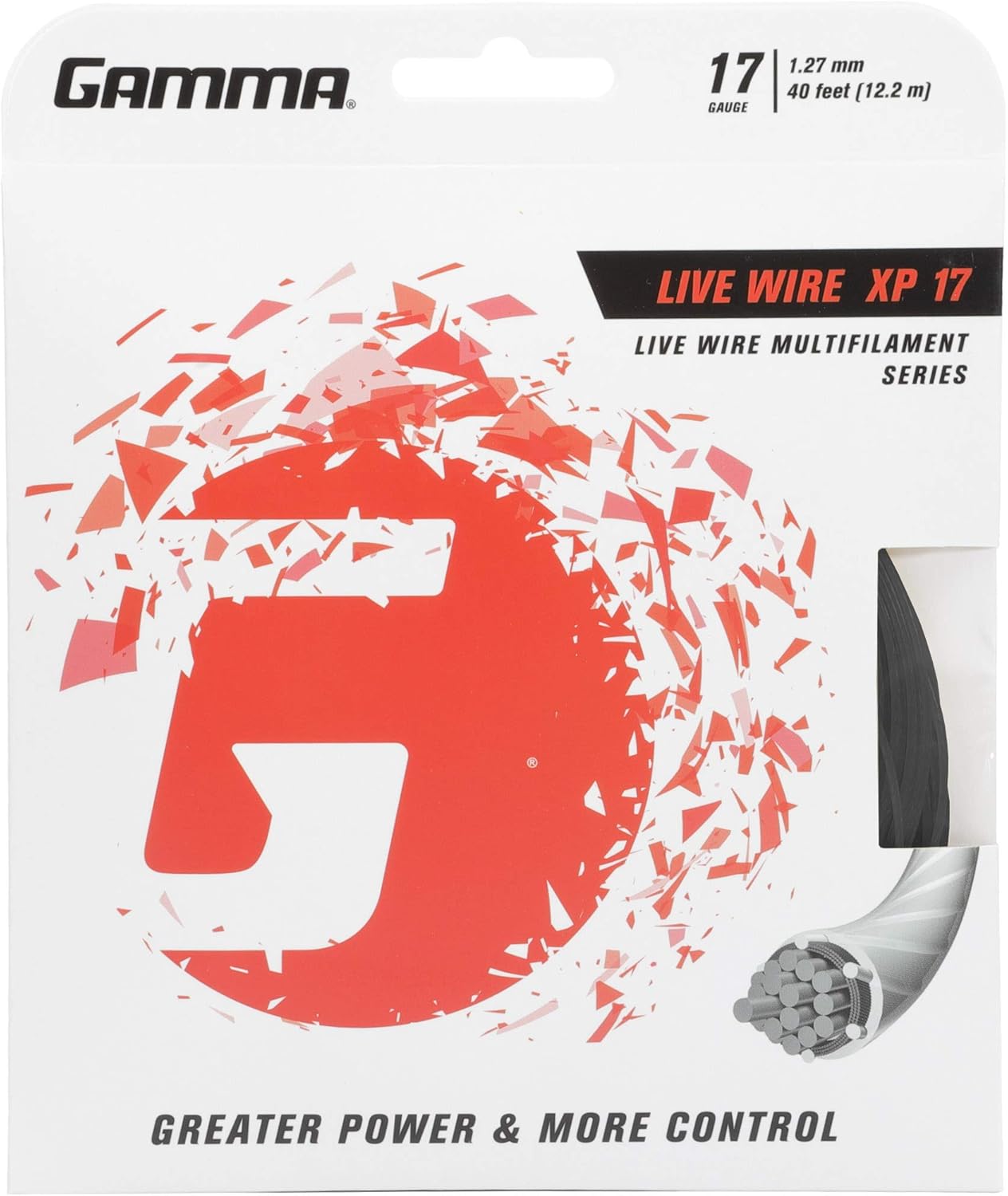 Gamma Sports Live Wire XP Tennis Racket String Multifilament Series- Firmer, More Crisp Feel For Natural Gut-Like Playability - 16L or 17 Gauge (Black, Natural)