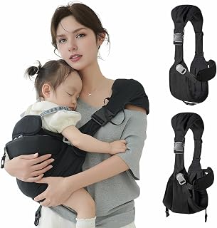 Smanlia Baby Sling Carrier Newborn to Toddler - Ergonomic Hip Seat, Adjustable Secure Wrap 8-55lbs, Breathable Portable Black