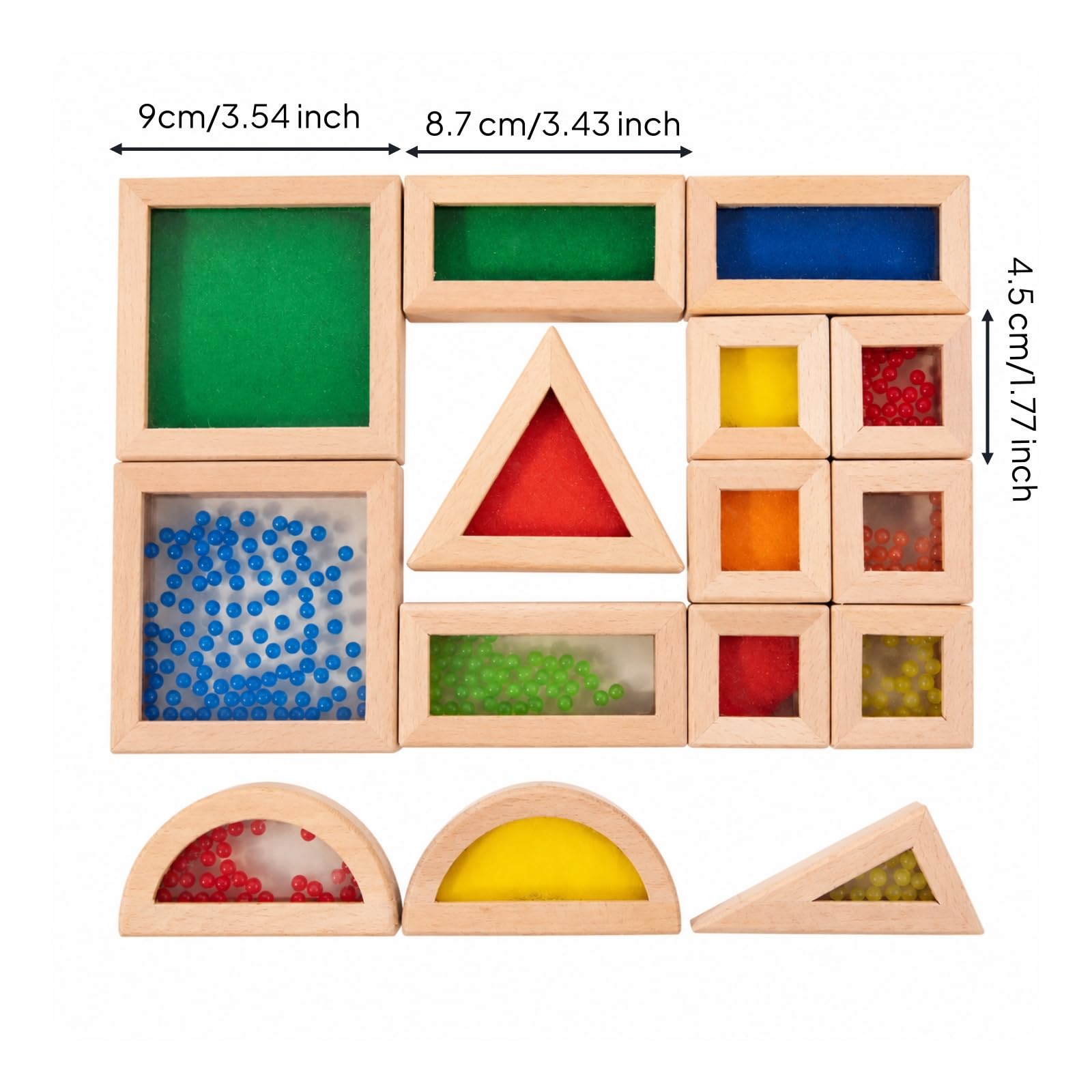 15 Pezzi Blocchi da Costruzione Sensoriali in Acrilico con Cornice in Legno Adatto Ai Bambini Piccoli Gioco di Impilamento Legno Educativi per Casa