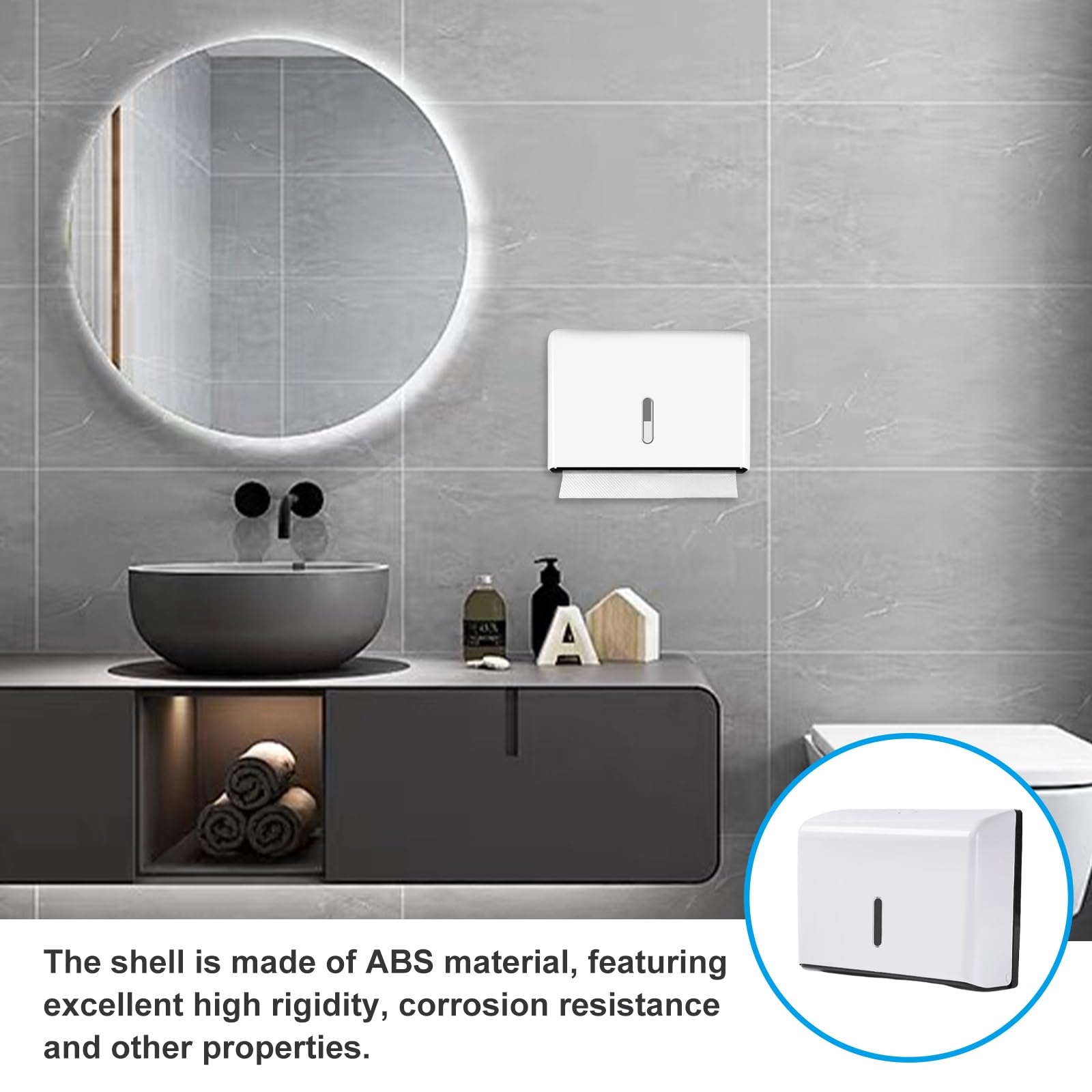 Papierhandtuchspender, Handtuchspender für Papierhandtücher Spender zur Wandmontage, Papierspender, Paper Towel Dispenser Wall für Küche Badezimmer Büro Restaurant, Hält 200 Blatt (Weiß, Ohne Bohren)