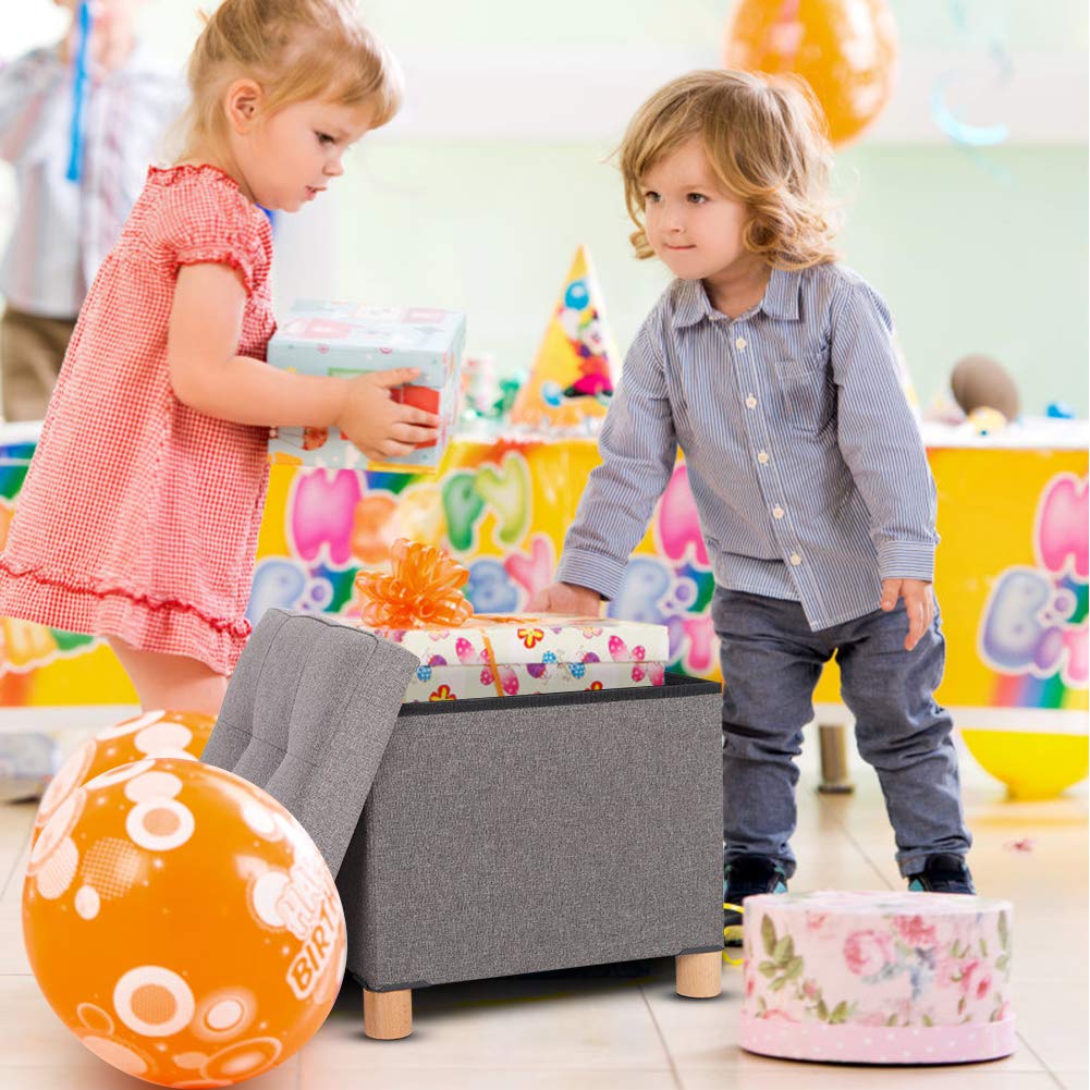 Cocoarm Sitzhocker mit Stauraum, 3 In 1 Faltbare Sitzwürfel mit Gepolstert und Füße aus Massivholz für Wohnzimmer Flur Kinderzimmer 38 x 38 x 35 cm Dunkelgrau