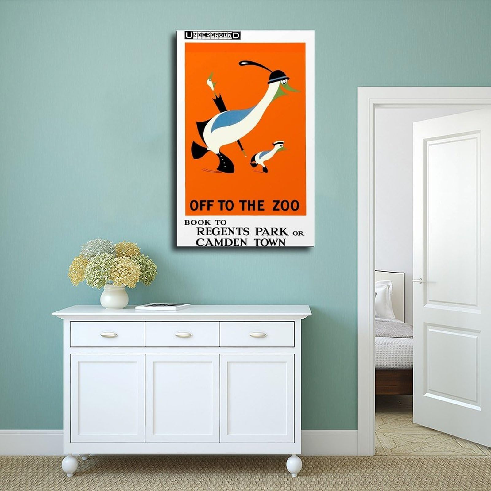 Poster su tela con scritta "Off to the Zoo London Underground", decorazione per camera da letto, ufficio, stanza, regalo, 40 x 60 cm