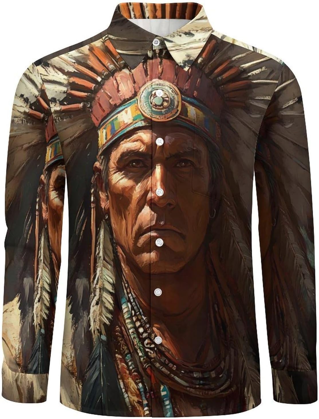 Indian Chief Long Sleeve Shirts Casual Dress Shirt Button-down T-shirts for Men