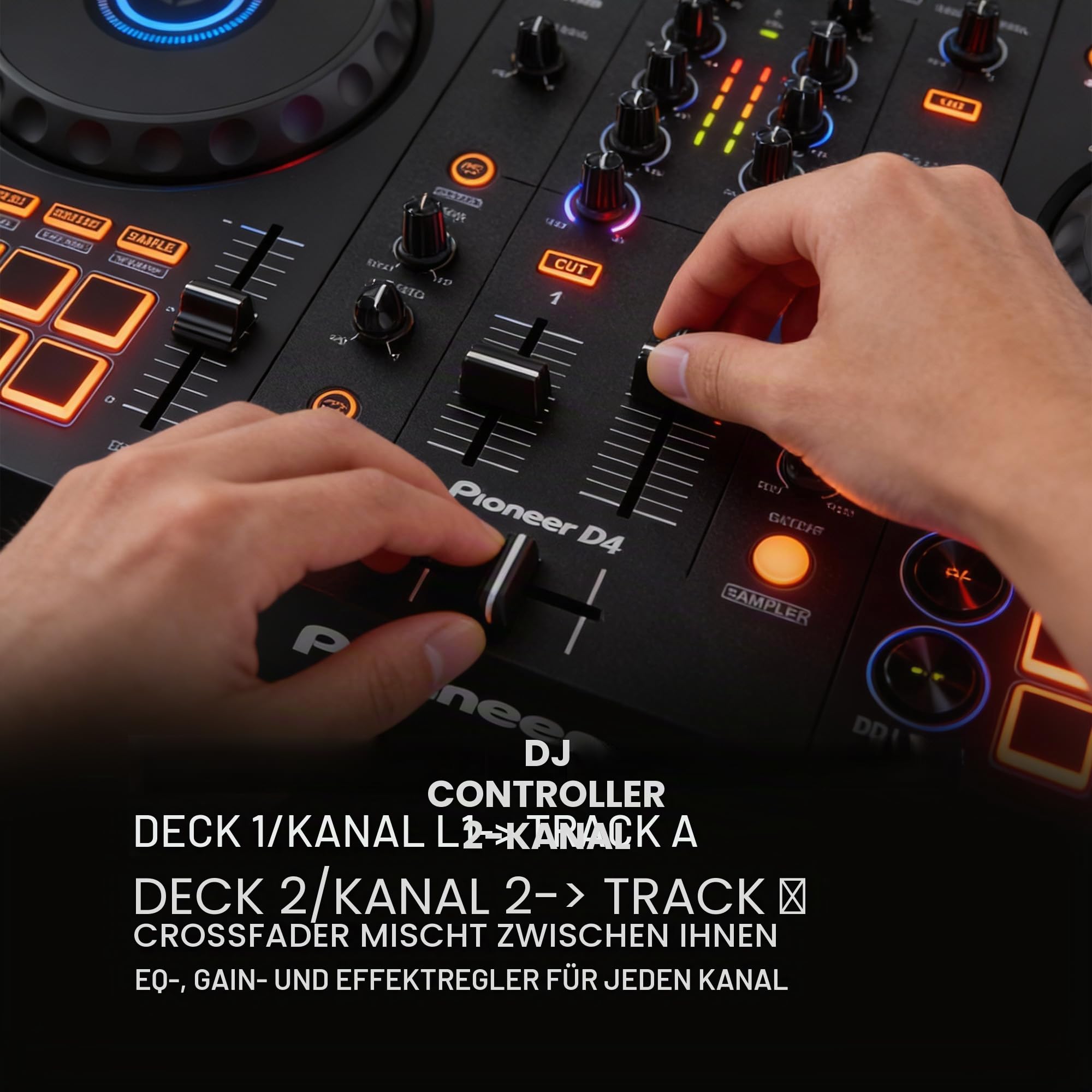 Pioneer DJ DDJ-FLX4 2-K-DJ-Controller – Schwarz Bundle mit Tragetasche und Austin Bazaar Poliertuch