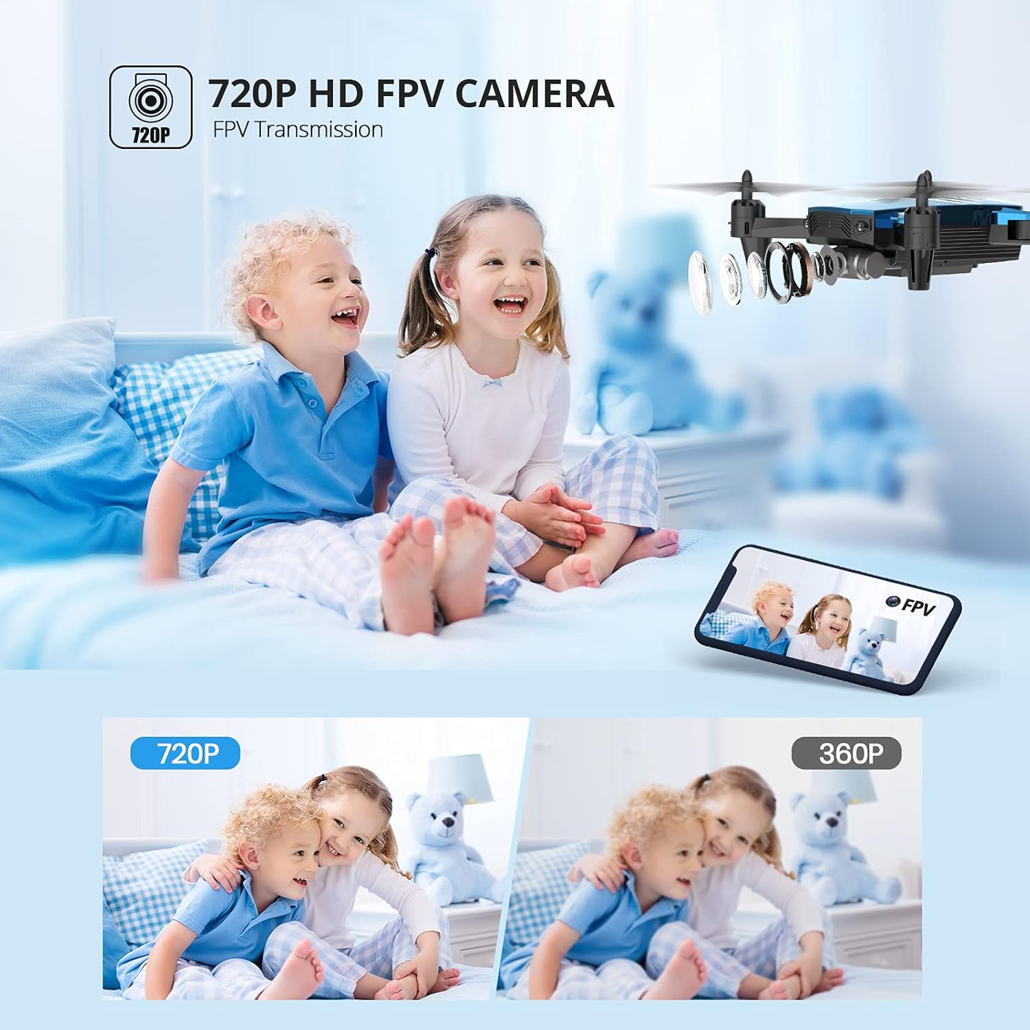 DEERC D20 Mini Drone with Camera for Kids, Remote Control Toys Gifts for Boys Girls with Voice Control, Gestures Selfie, Altitude Hold, Gravity Control, One Key Start, 3D Flips 2 Batteries, Blue : Toys & Games