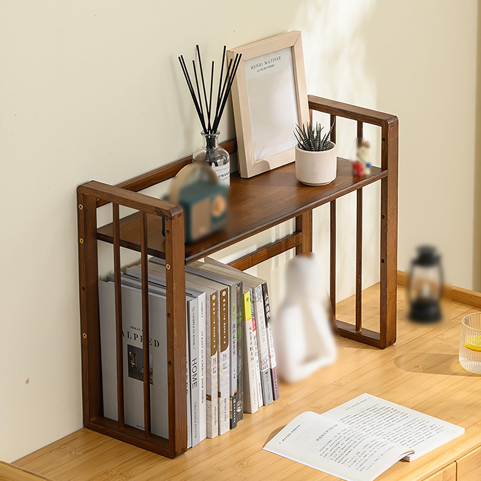 Mensola organizer da scrivania regolabile in altezza marrone per ufficio, scaffale autoportante con ripiano organizer da scrivania da 55,9 cm