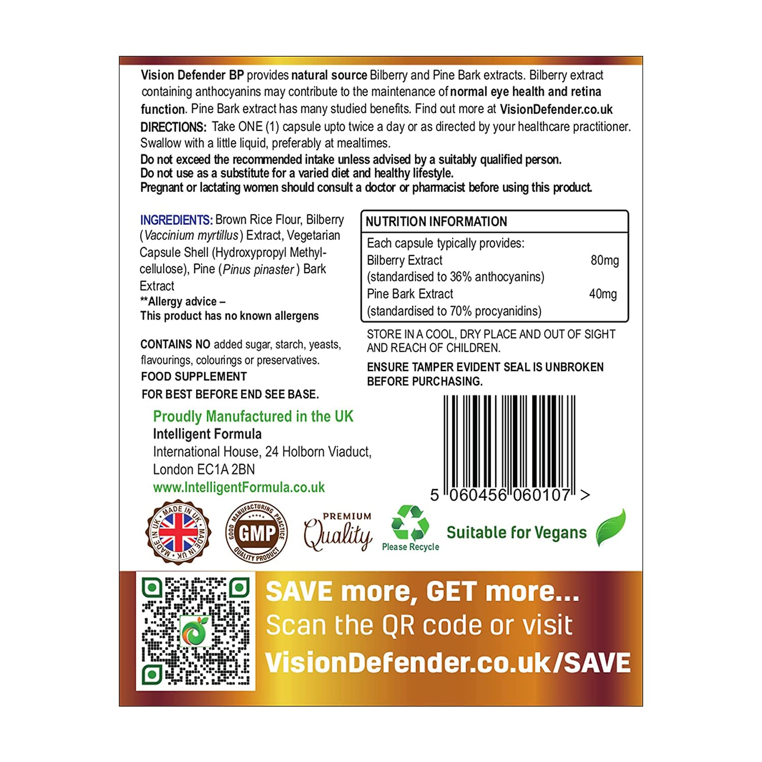 Vision Defender BP e Vision Defender Omega Bundle Cura Occhi - Estratto Mirtillo Corteccia di Pino Omega-3 Olio Pesce - (EPA-DHA) Vitamina E - Integratori Occhi Secchi Comfort - 120 Capsule - UK