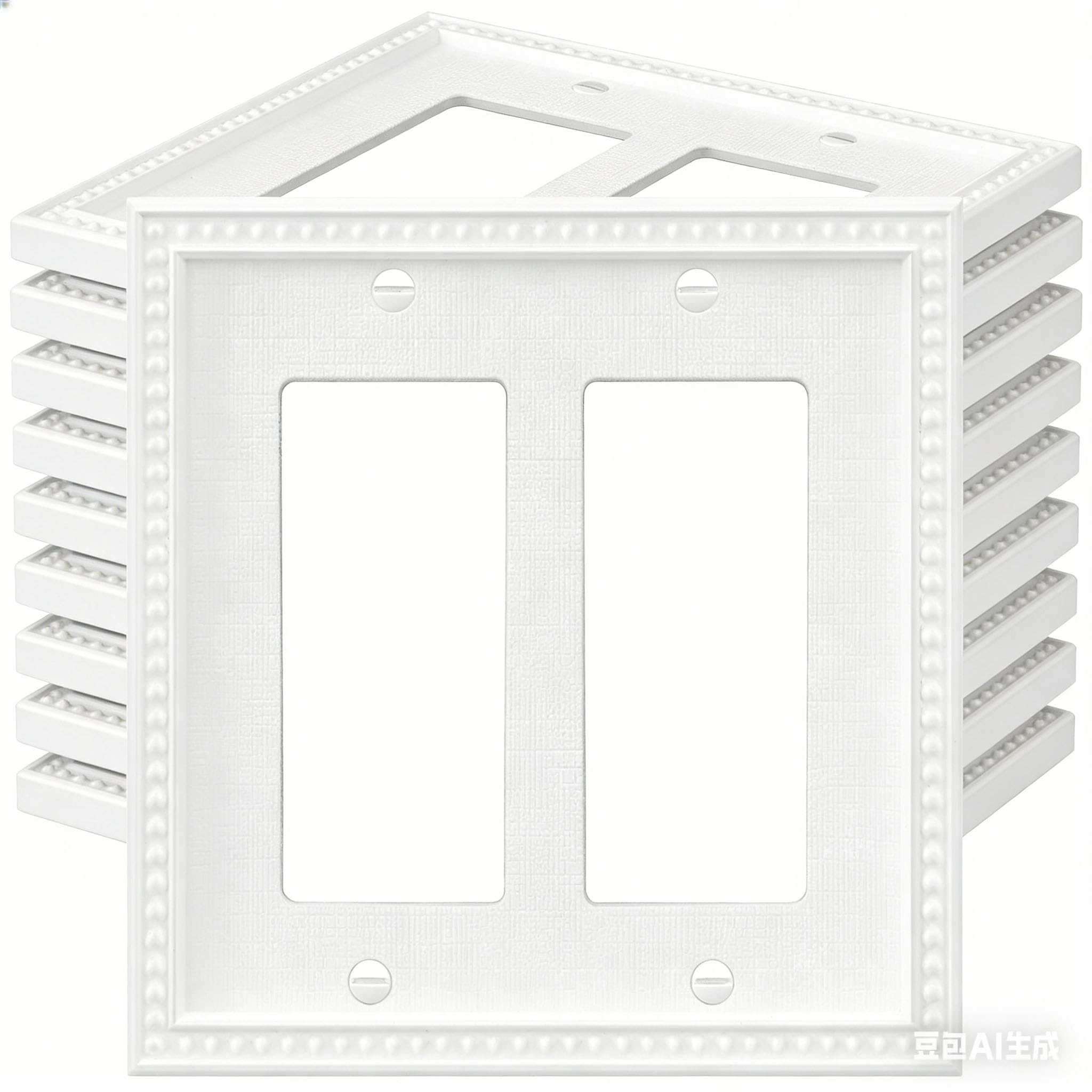 ZEFTV 10 Pack Mid-Size Decorator Wall Plates 2-Gang Switch Outlet Electrical Cover Plate Unbreakable Thermoplastic Faceplate for Light Receptacle Outlet Switch, Classic Beaded Relief Design, White