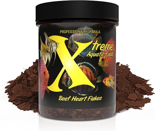 Xtreme Beef Heart Flakes - Alto contenido en proteínas, rico en nutrientes para peces tropicales y de agua dulce, apoya el crecimiento, mejora del