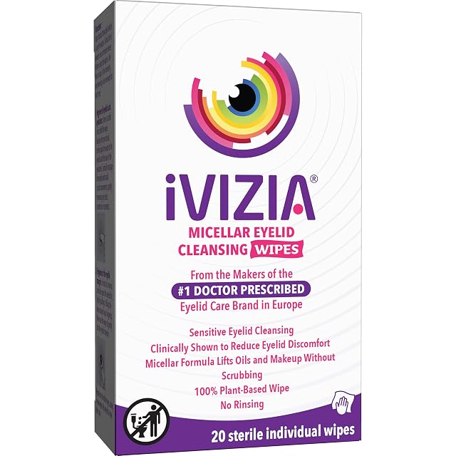 iVIZIA Eyelid Cleansing Wipes for Sensitive Eyelid Cleansing Preservative-Free Micellar No Rinse Gentle Eye Makeup Remover 20 Sterile