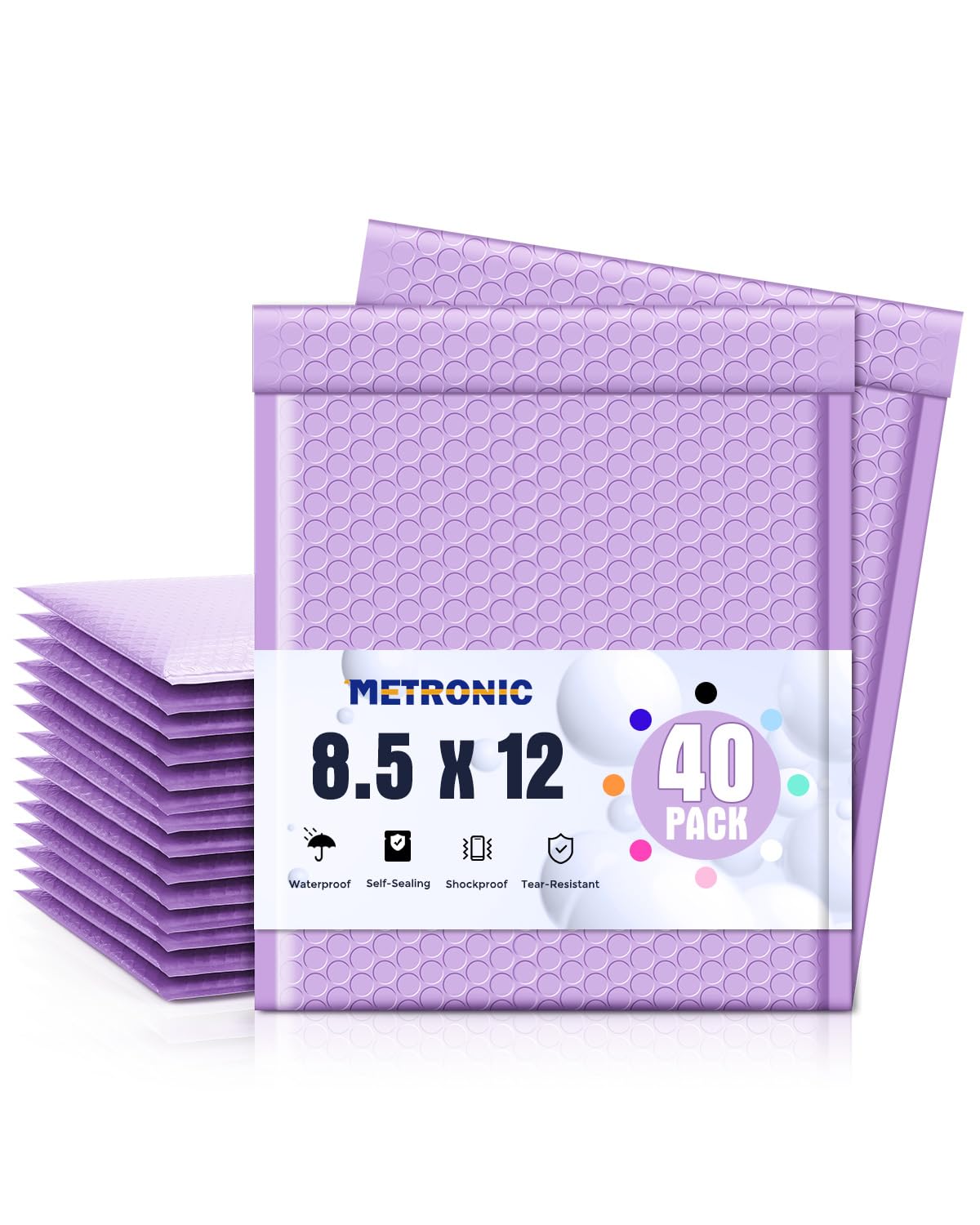 Metronic Bubble Mailer 8.5x12" 40 Pack Lavender Waterproof Padded Envelopes