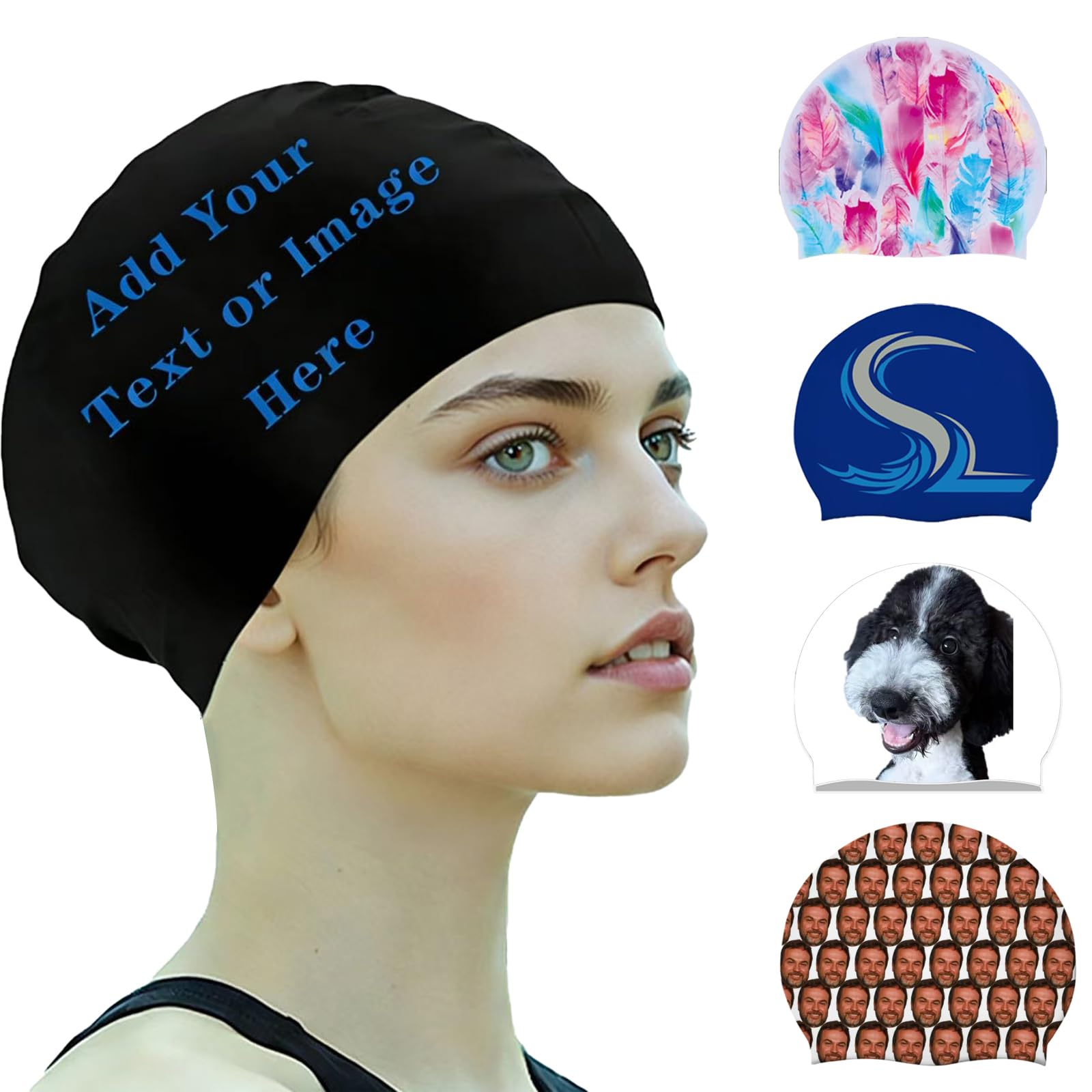 Personalized waterproof silicone swimming cap, pure color customization, logo printing pattern, adult men's and women's styles (seamless)