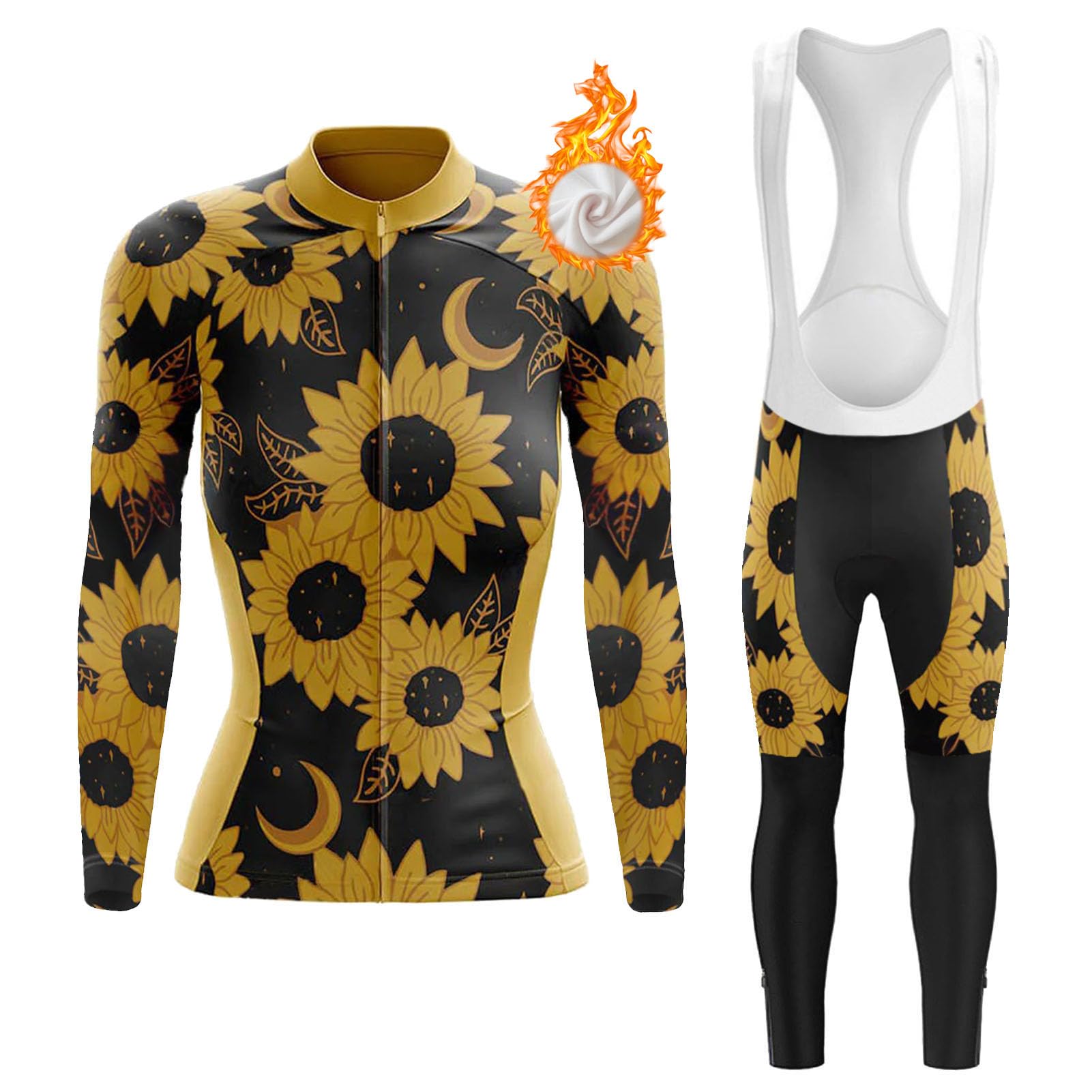 Completo Ciclismo Donna Abbigliamento Bici MTB Invernale Tuta Ciclista,Maglietta Bicicletta Termico Vello Giacca Manica Lunga e Salopette Pantaloni con 19D Gel Imbottiti,Maglia da Ciclo Traspirante