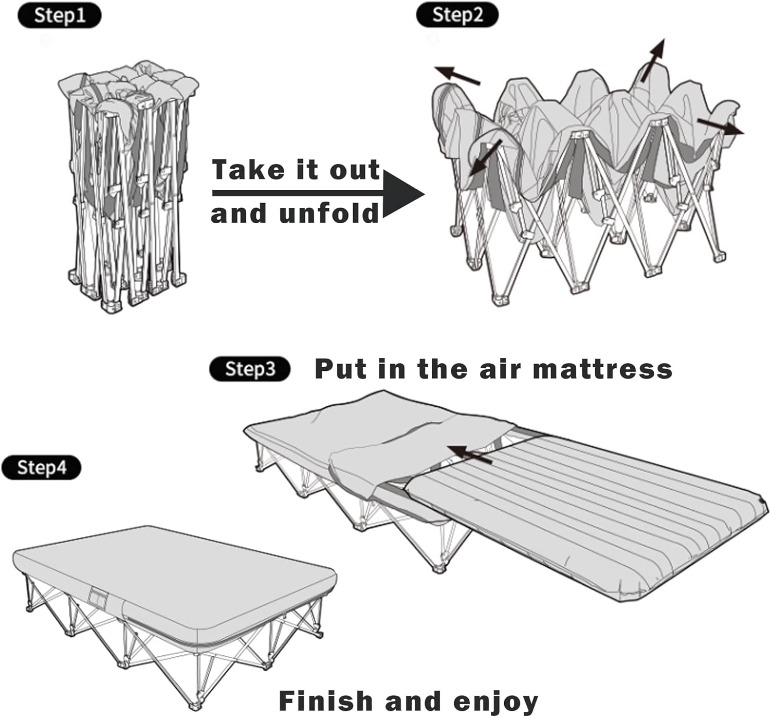 Naturehike CosyWild 2 Person Camping Cot Frame Only, Air Mattress Not Included, Folding Full Size Camping Bed Frame with Side Pocket and Carry Bag