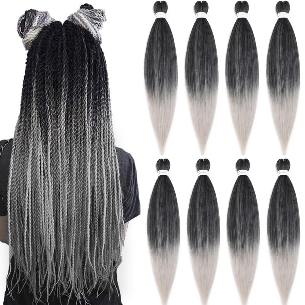 Pre Stretched Braiding Hair 26 Inch 8 Packs Long Braiding Hair Pre Stretched Hair For Braiding Synthetic Braiding Hair Extensions For Twist Hot Water